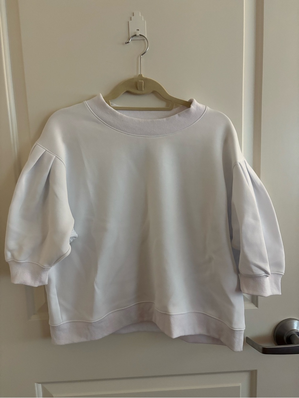 Addison Bay White Puff Sleeve Crewneck Short Sleeve Sweatshirt Top